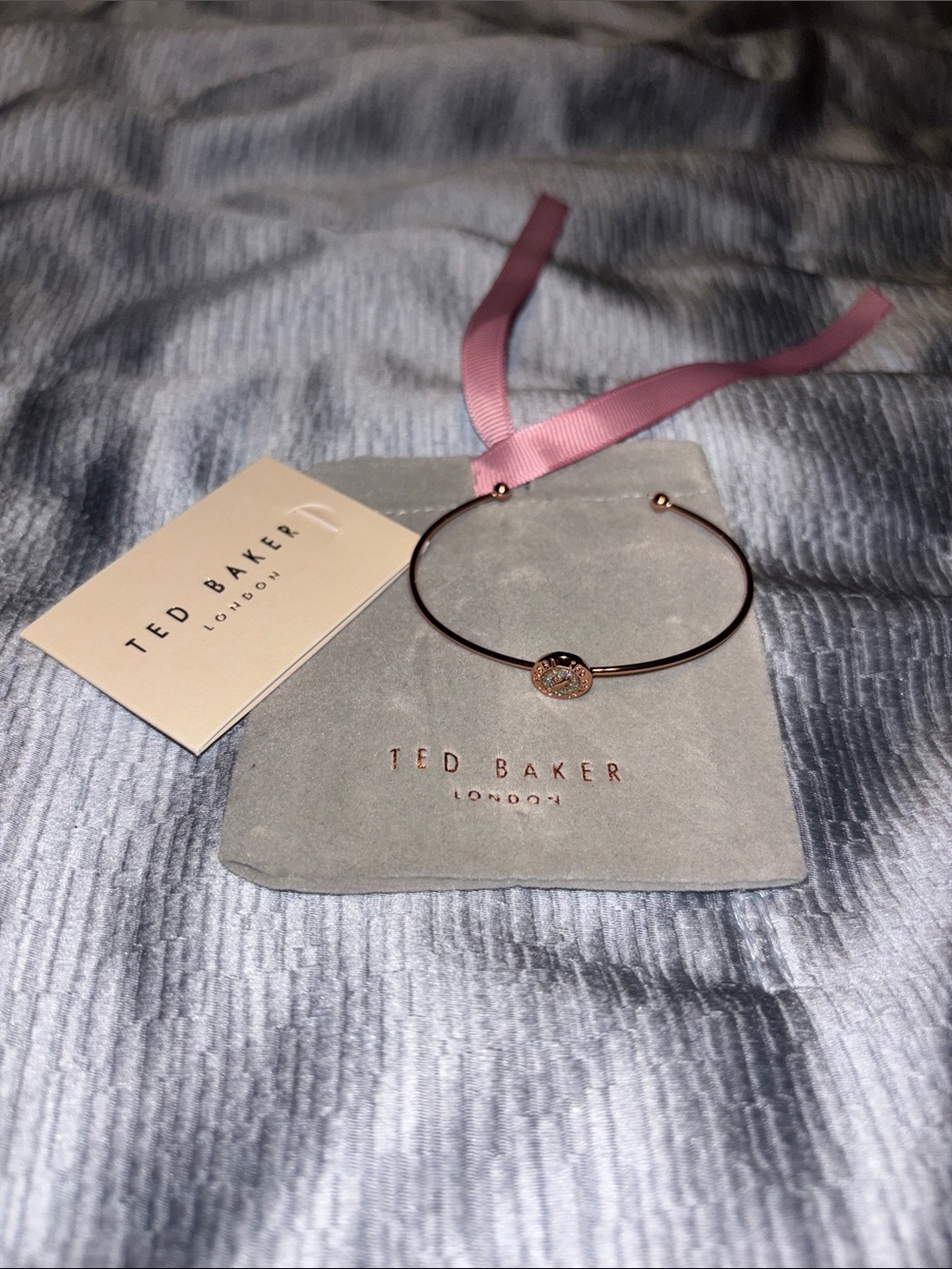 Ted Baker Delicate Rose Gold Crystal Disc Bangle, EUC